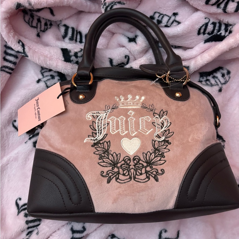 nwt Juicy Couture Pink and Black Heritage Satchel Bag